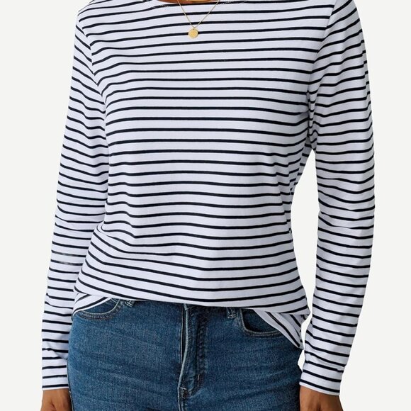 LilyCoco Women's Striped Long Sleeve Boat Neck Shirt – Large - Picture 2 of 6